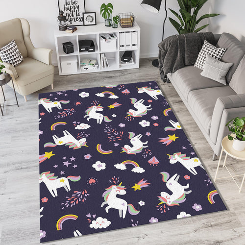Cute Unicorn Rainbow Pattern Rug Magical Stars Girls Bedroom