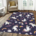 Cute Unicorn Rainbow Pattern Rug Magical Stars Girls Bedroom