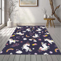 Cute Unicorn Rainbow Pattern Rug Magical Stars Girls Bedroom