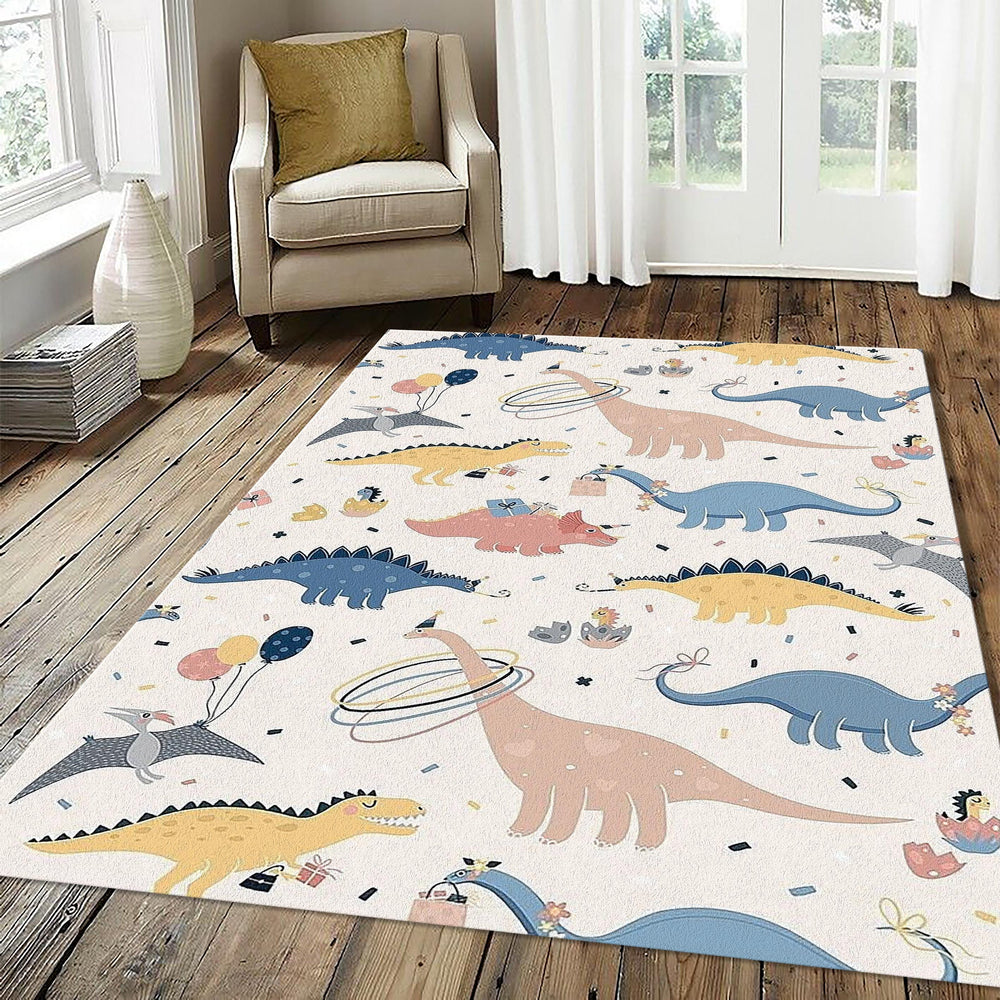 Cute Dinosaur Birthday Party Rug Pastel Pink Blue Dino Kids