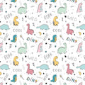 Cute Dinosaur Doodle Pattern Rug Pastel Pink Green Dino Kids