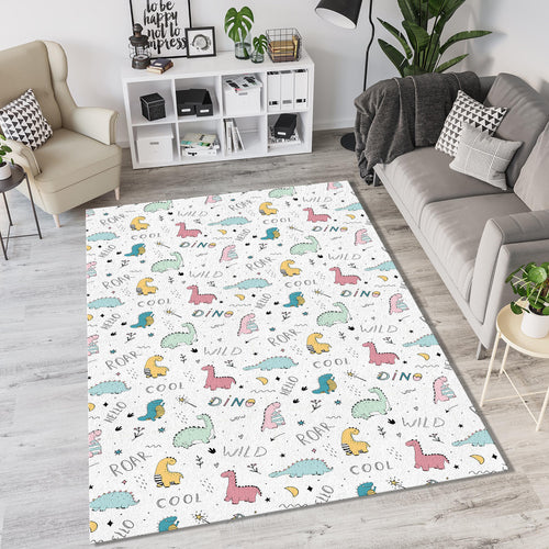 Cute Dinosaur Doodle Pattern Rug Pastel Pink Green Dino Kids