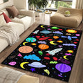 Colorful Space Doodle Pattern Rug Rocket Planets UFO Kids