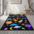 Colorful Space Doodle Pattern Rug Rocket Planets UFO Kids