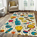 Science Lab Doodle Pattern Rug Cosmic Planets Test Tubes