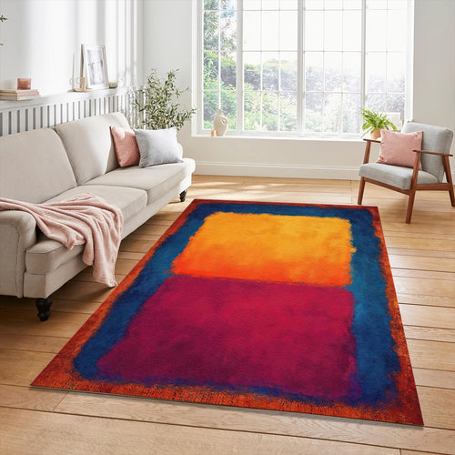 Rothko Style Color Field Rug Abstract Orange Magenta Blue Block