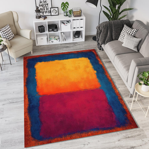 Rothko Style Color Field Rug Abstract Orange Magenta Blue Block