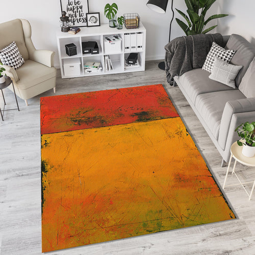 Textured Abstract Color Block Rug Distressed Red Orange Yellow