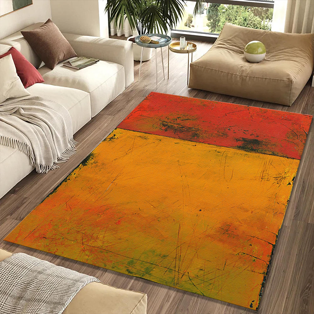 Textured Abstract Color Block Rug Distressed Red Orange Yellow