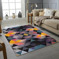 Geometric Abstract Triangle Rug Moody Dark Purple Yellow Diamond