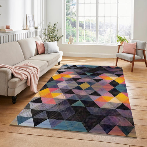 Geometric Abstract Triangle Rug Moody Dark Purple Yellow Diamond