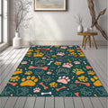 Dog Paw Print Pattern Rug Cute Pet Lover Bone Doodle Mat Deep