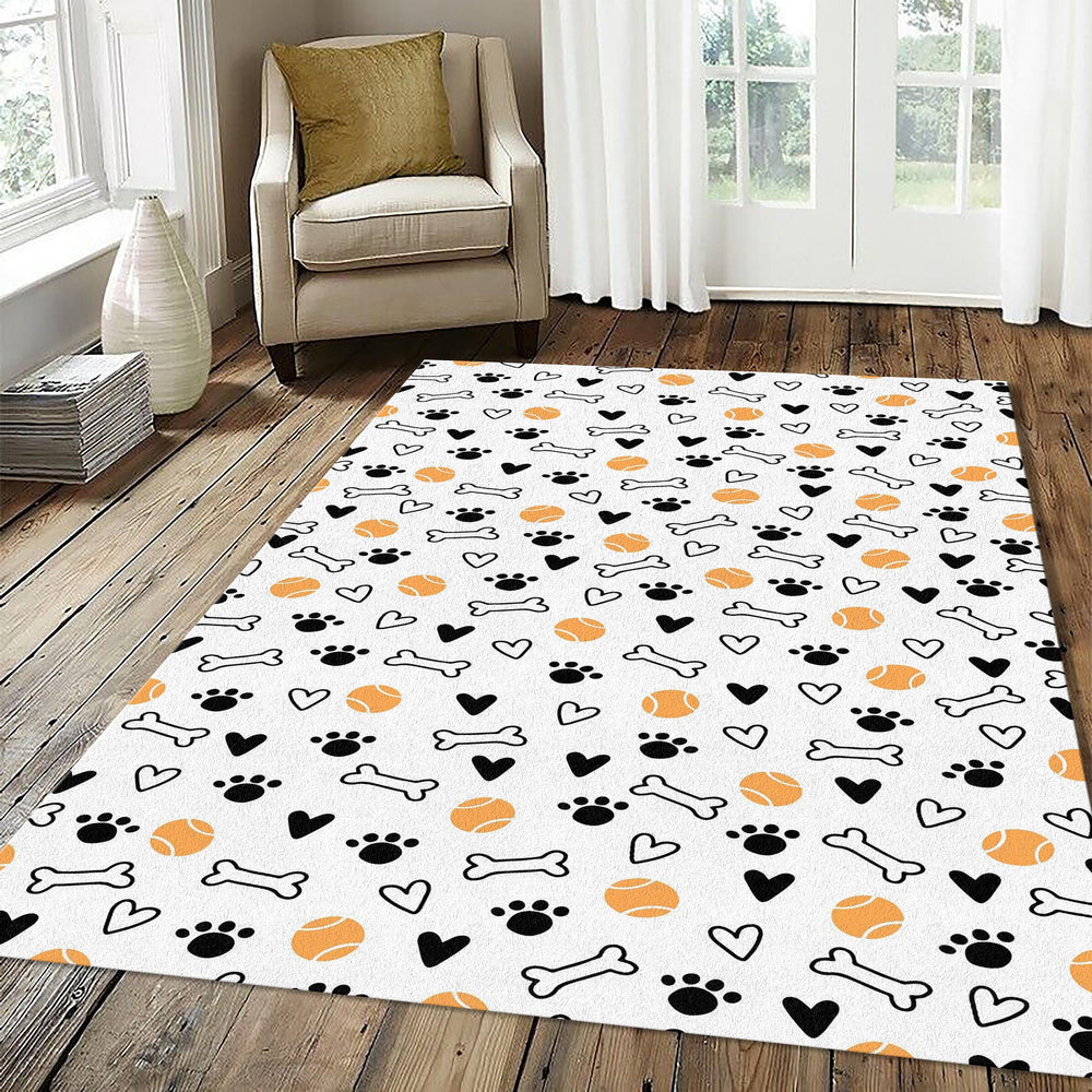 Minimalist Dog Paw Print Doodle Rug