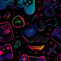 Neon Gaming Controller Pattern Rug Cyberpunk VR Headset Gamer
