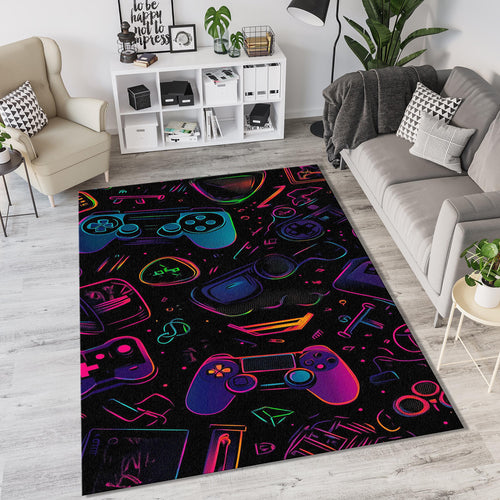 Neon Gaming Controller Pattern Rug Cyberpunk VR Headset Gamer