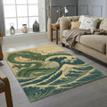 Japanese Dragon Great Wave Rug Ukiyo-e Green Dragon Mythological