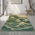 Japanese Dragon Great Wave Rug Ukiyo-e Green Dragon Mythological