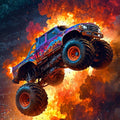 Extreme Monster Truck Fire Jump Rug