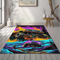 Neon Synthwave Monster Truck Rug Cyberpunk Off-Road Fire Jump Mat