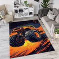 Fiery Orange Monster Truck Rug High Impact Graphic Big Tires Mat