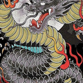 Japanese Irezumi Dragon Tattoo Rug Oriental Black & Olive Green