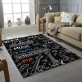 High Contrast Music Doodle Rug Black White Line Art Instruments