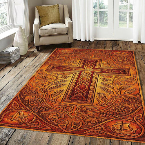 Ornate Celtic Cross Rug Medieval Knotwork & Spiritual Symbols Mat