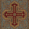 Traditional Geometric Cross Rug Muted Dusty Blue Teal & Burgundy