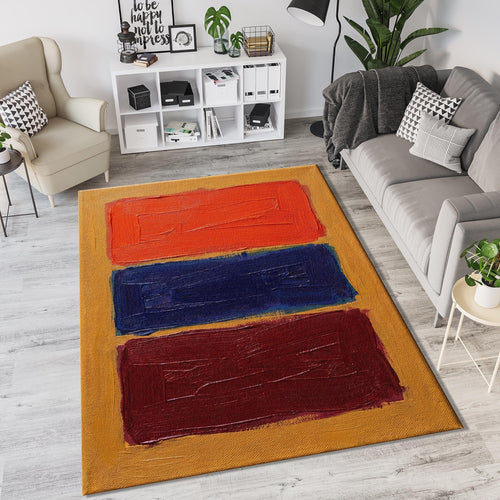 Abstract Color Block Painterly Rug Rothko Style Yellow Navy Red