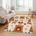 Cozy Cartoon Santa Reindeer Rug Hand-Drawn Fireplace Christmas