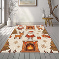 Cozy Cartoon Santa Reindeer Rug Hand-Drawn Fireplace Christmas