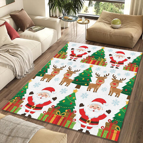 Cheerful Cartoon Santa Reindeer Rug