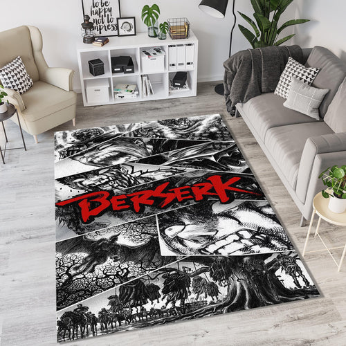 Berserk Manga Collage Rug Guts Berserker Armor Black White Mat