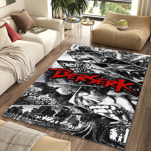 Berserk Manga Collage Rug Guts Berserker Armor Black White Mat