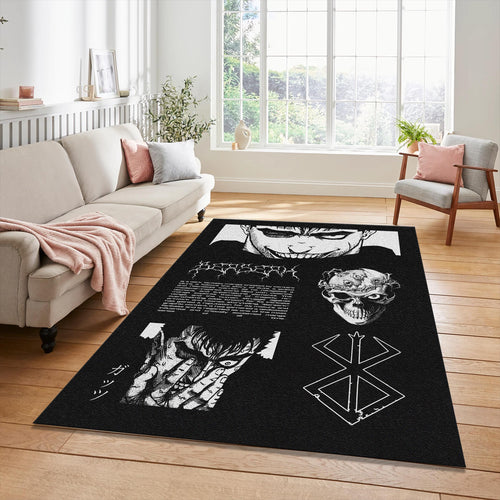 Berserk Iconic Imagery Rug Black White Guts Skull Brand of