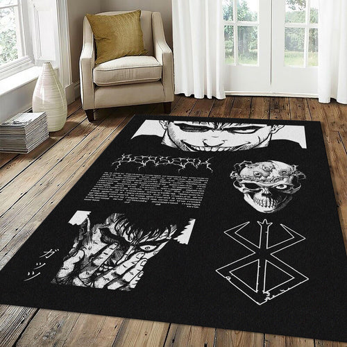 Berserk Iconic Imagery Rug Black White Guts Skull Brand of