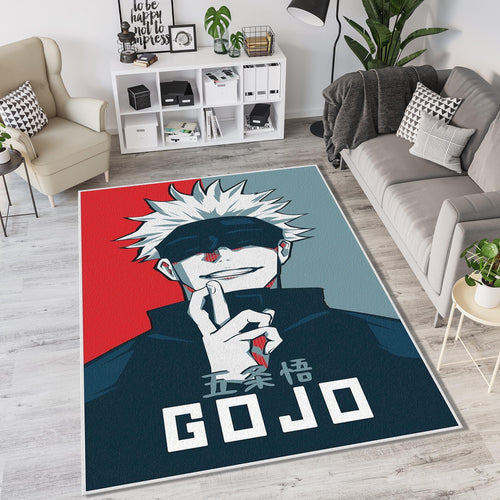 Gojo Pop Art Poster Rug JJK Hope Style Red Blue Fan Mat Manga