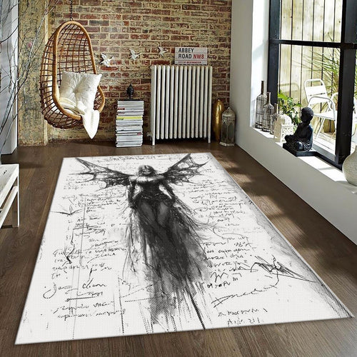 Goth Angel Rug, Dark Aesthetic Area Rug