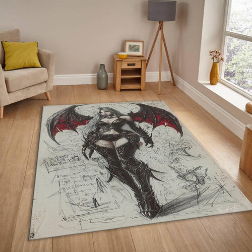 Gothic Demon Girl Rug, Dark Fantasy Area Rug
