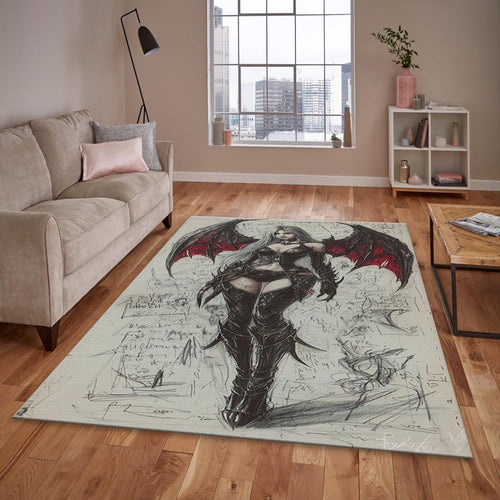 Gothic Demon Girl Rug, Dark Fantasy Area Rug