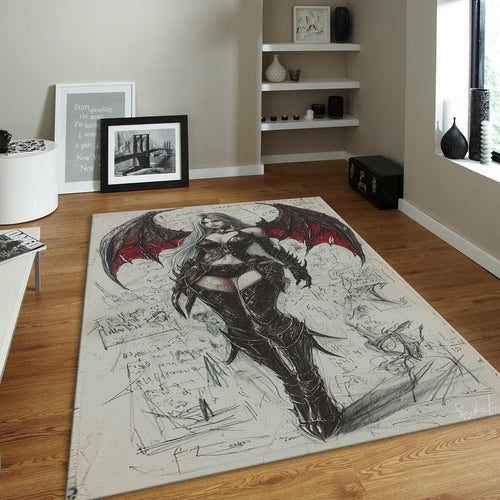 Gothic Demon Girl Rug, Dark Fantasy Area Rug