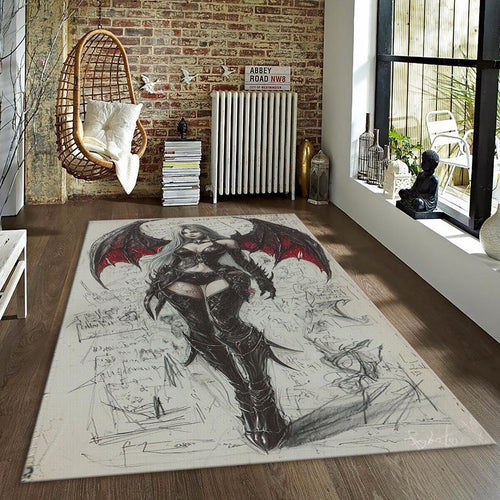 Gothic Demon Girl Rug, Dark Fantasy Area Rug