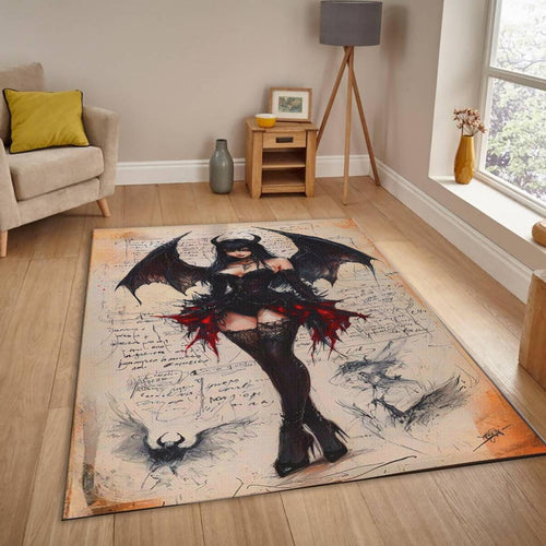 Gothic Demon Girl Rug, Dark Fantasy Area Rug