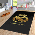 Real Madrid Crest Rug Luxury Man Cave Black & Gold Minimalist Mat