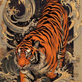 Japanese Tiger Ukiyo-e Rug Living Room Decor Non-Slip Washable