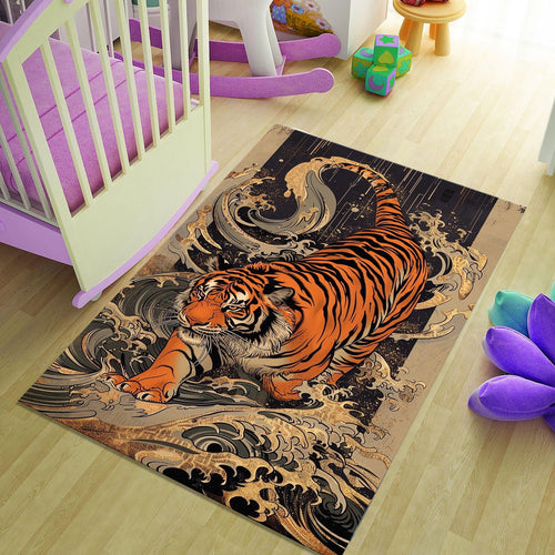 Japanese Tiger Ukiyo-e Rug Living Room Decor Non-Slip Washable