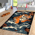Japanese Tiger Waves Rug Living Room Decor Non-Slip Washable Mat