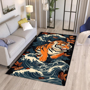 Japanese Tiger Waves Rug Living Room Decor Non-Slip Washable Mat
