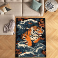 Japanese Tiger Waves Rug Living Room Decor Non-Slip Washable Mat