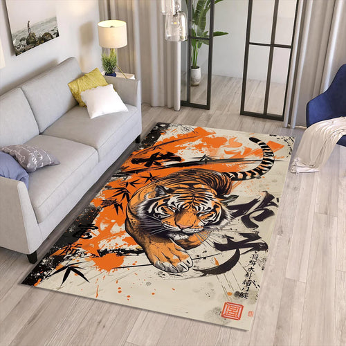 Japanese Tiger Ukiyo-e Rug Living Room Decor Non-Slip Washable